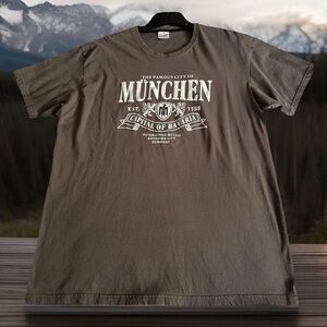Retro Mens XXL MUNCHEN BAVARIA COAT OF ARMS GERMANY Brown Originals T SHIRT